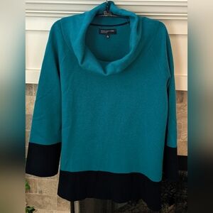 Jones New York Women's Teal and Black Cowl Neck Sweater Tunic